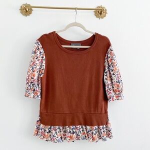 Anthropologie Brown Layered Puff Sleeve Sweater
